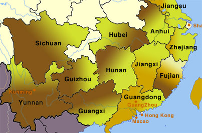 Principales régions chinoises productrices de thés
