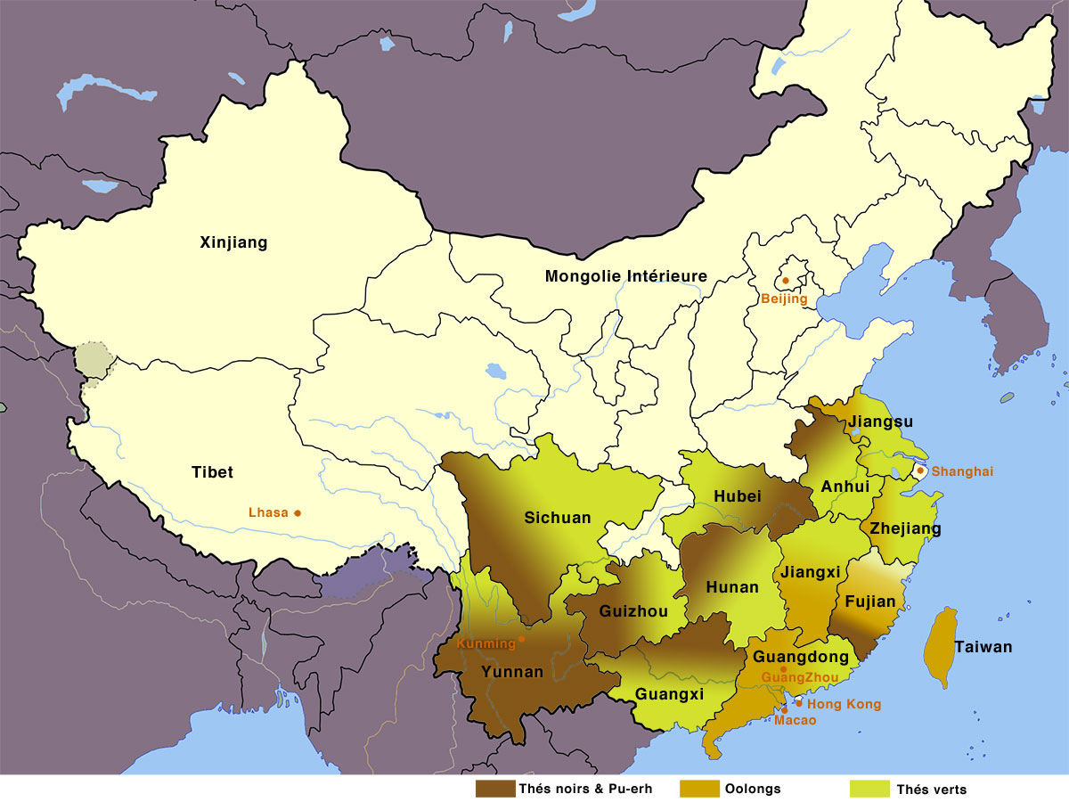 Principakes régions chinoises productrices de thés